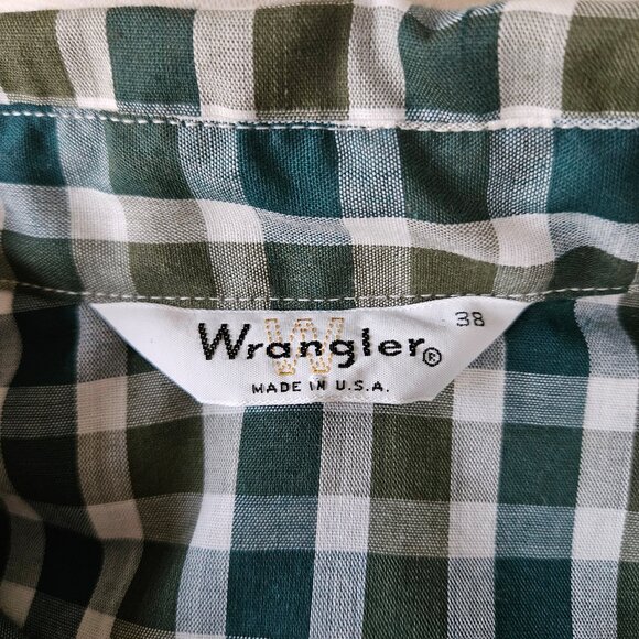 Wrangler Vintage 70s Green Plaid Western Shirt L - Picture 7 of 7